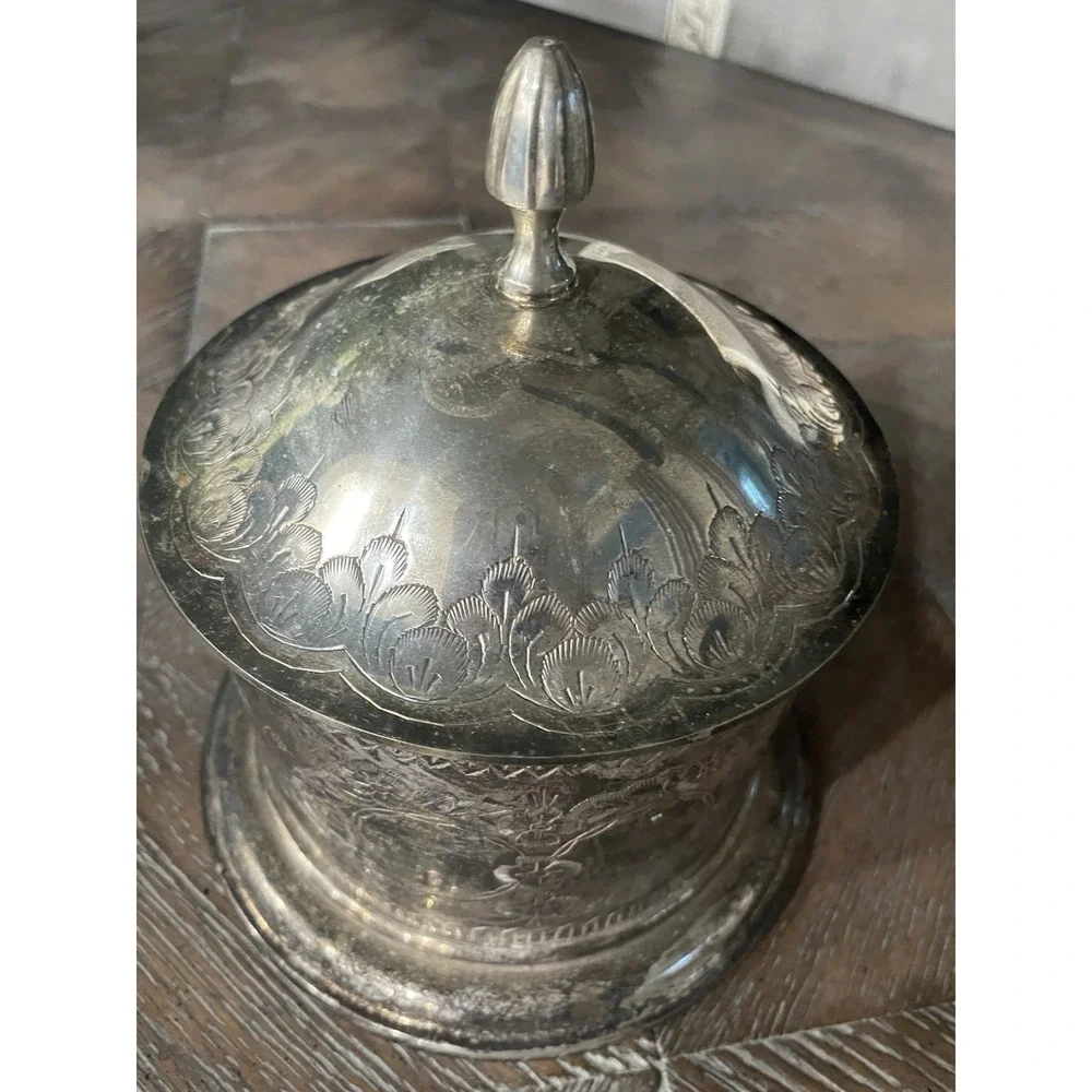 Vtg International Silver Co Silver Plated Covered Biscuit Barrel Tea Caddy